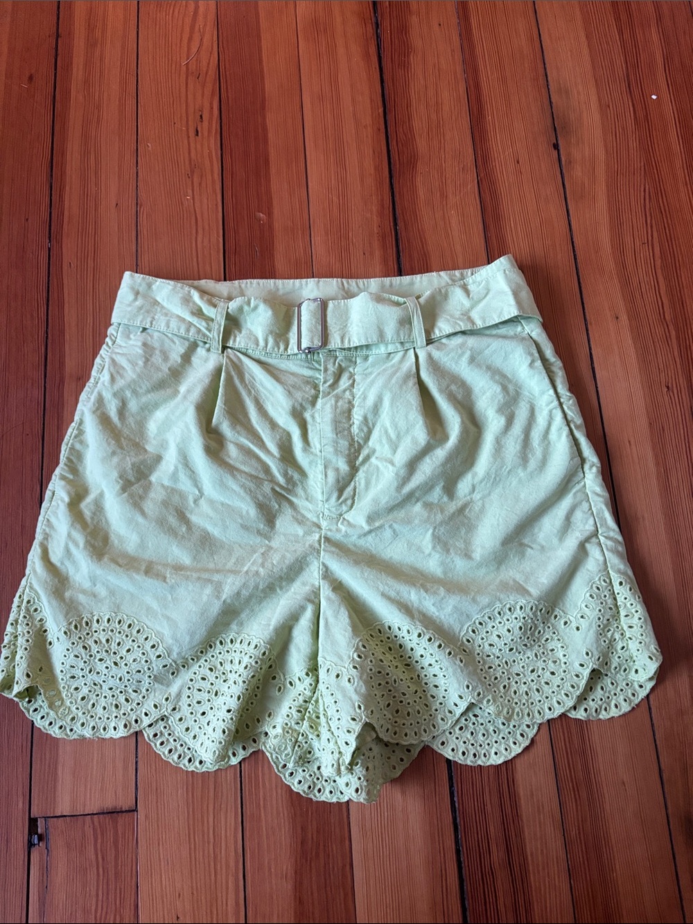 INC International Concepts Light Mint Eyelet Scallop Hem High Waist Shorts